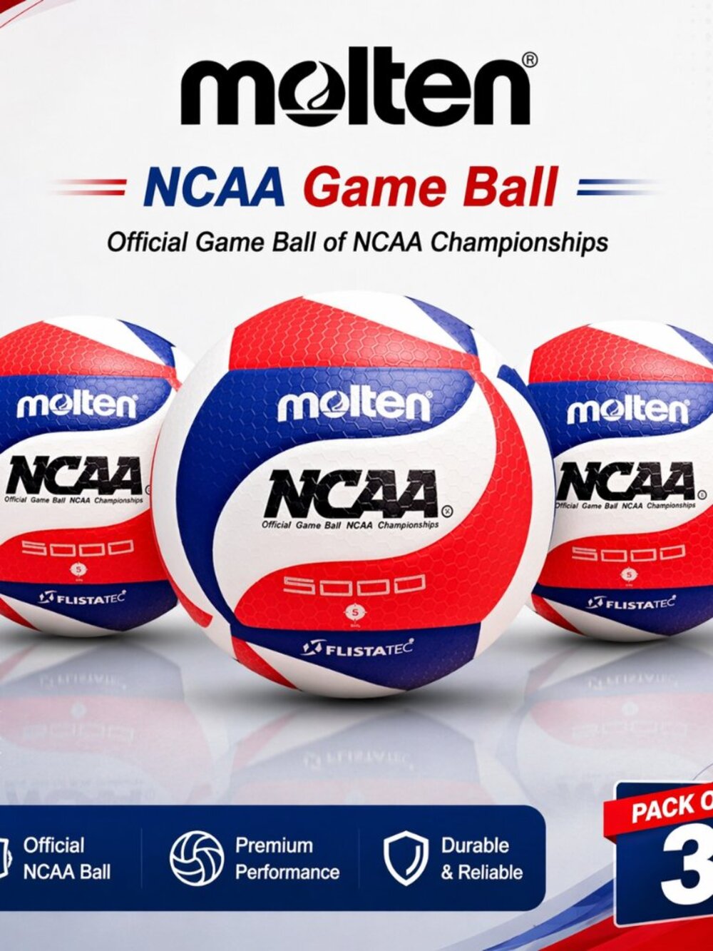 Molten NCAA V5M5000-3N FLISTATEC Volleyball V5M5000 GAME BALL PACK Of 3